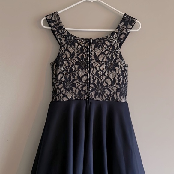 Juniors' Glitter Lace Fit & Flare Dress - Picture 8 of 8